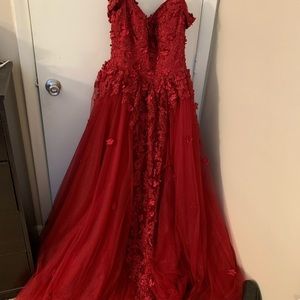 Burgundy flower prom dress